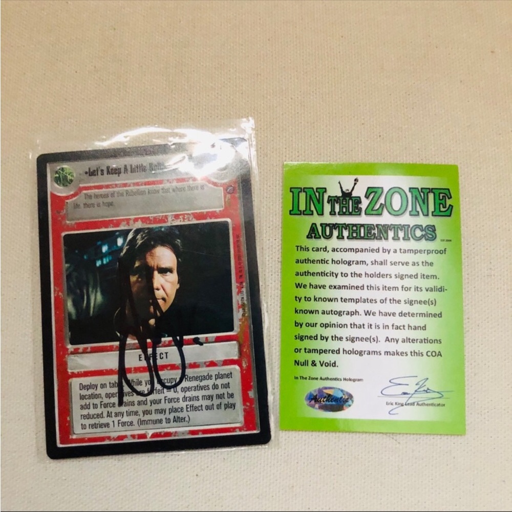 HARRISON FORD AUTOGRAPHED STAR WARS CARD WITH CERTIFICATE OF AUTHENTICITY